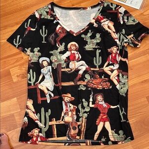 Vintage Western Cowgirl Cactus Graphic Tee Size M